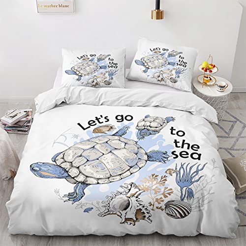 VOSILE Bettwäsche 155x220 Meeresschildkröte - Maritimes Thema Muster, Weiche Mikrofaser Bettbezug Set 2teilig - Bettdeckenbezug mit Reißverschluss und 1 mal 80x80 cm Kopfkissenbezug
