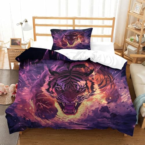 QADDKRTEV Tiger Bettbezug Bettwäsche Kinderbettwäsche Reißverschluss Mit Kissenbezug Betten Set Für Jungen Und Mädchen, Kinder Single?135x200cm?