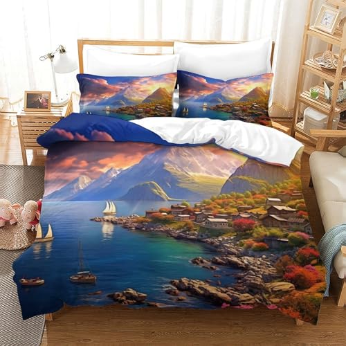CWBNA0RBN Twilight Beach Bettbezug Set Bettwäsche-Sets Kinderbettwäsche Reißverschluss Mit Kissenbezügen Betten Set Für Jungen Und Mädchen, Kinder Super King?260x220cm?