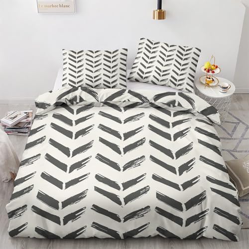 ZyxMehtic Chevron Pfeil Bettwäsche 200x220 3teilig, Weiß Schwarz Bettwäsche Set 200x220, Weich Mikrofaser Wende 1 Bettbezüge 200x220 und 2 Kissenbezug 80x80cm mit Reißverschluss