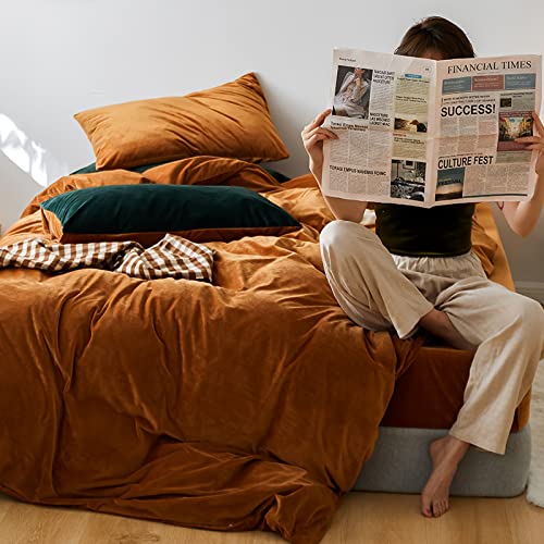 Lanqinglv Karamell Braun Bettwäsche Set 135x200 cm Biber Flauschig Warme Coral Fleece Flanell Winter Plüsch Uni Bettbezug mit Reißverschluss und Kissenbezug 80x80 cm