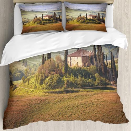 MJNLYDAO Sleeptime 100% Baumwolle Bettwäsche - Bettbezüge mit Reißverschluss - Set mit 2 Kissenbezüge,Toskana, Toskana vom Alten Steindorf Montepulciano Italien an bewölkten Tagen gese,152x203 cm