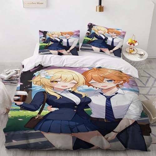 Beautiful Woman Ecchi Anime 3 Teilig Bettwäsche 160X220 Bettbezüge 3D Gedruckter Bequeme Weihnachten Hypoallergene Deckenbezug 160X220cm Bettbezug Set 2 Kissenbezug 80x80cm Mit Hidden Reißverschluss