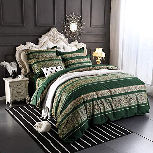 Lanqinglv Bohemian Bettwäsche 135x200 cm Dunkelgrün Grün Indischen Vintage Wendebettwäsche Set Renforce Bettbezug mit Reißverschluss und Kissenbezug 80x80cm