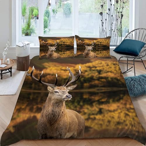 MOXINO 3D Elch Bettwäsche 200x200 cm 3teilig Bettwäsche für Teenager Leicht Mikrofaser Bettbezug Sommer Weiche Bettbezüge 2 Kissenbezüge 50x75?Muster 7 2?