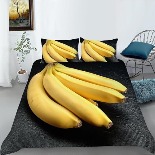 PUOJIEAT Bettwäsche 140x200 Banane Weich Mikrofaser Bettwäsche-Sets Fruchtbanane Bettbezug mit 2 x Kissenbezug 80x80 cm 3D Bettzeug Set e.7471