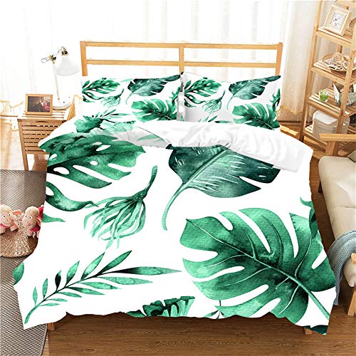 Chickw1 Bettwäsche Set 3D, Erwachsene Jugendliche Doppelbett 3 Teilig Bettbezug & Kissenbezüge Tropische Pflanzen Drucken Mikrofaser Hypoallergen Atmungsaktive Haltbar (Bananenblatt,135x200cm)