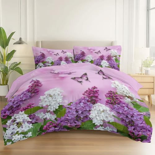 Bettwäsche 2 teilig - Mikrofaser Bettbezug 135 x 200 cm + Kissenbezug 80x80 cm - atmungsaktiver Stoff mit Reißverschluss - Flieder Schmetterling Thema modernes Design Lila Bettwäsche 2 teilig - Mikrofaser Bettbezug 135 x 200 cm + Kissenbezug 80x80 cm - atmungsaktiver Stoff mit Reißverschluss - Flieder Schmetterling Thema modernes Design Lila