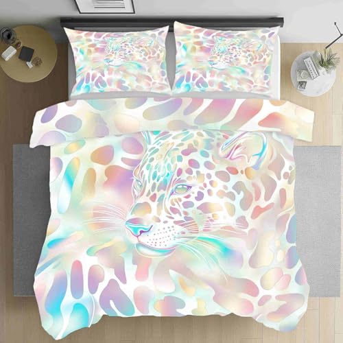 LLponhg Bettwäsche 220x240 Abstrakt Leopard Bettwäsche Set Weich Microfaser Bettwäsche, Malerei Tiermuster Wendebettwäsche Bunt Flecken Bettbezug und Kissenbezug 80x80cm