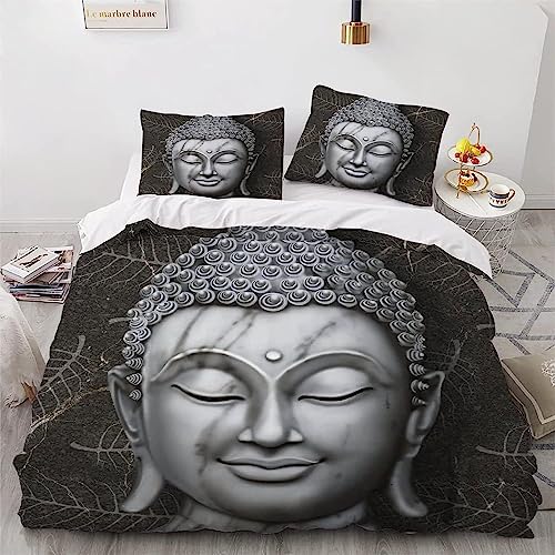 XXXXAWA Bettwäsche 135x200, Buddha-Kopf Winter Weiche GebüRstet Mikrofaser Bettzeug Set, Bettbezug + 2 Kissenbezug 80x80 cm mit ReißVerschluss