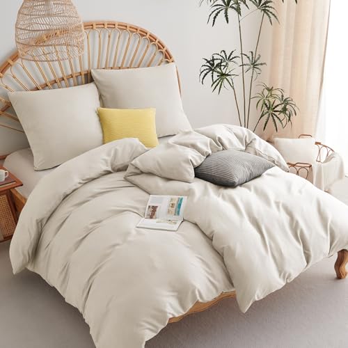 WAVVE Bettwäsche 135x200 4teilig Beige - Bettbezüge 135 x 200 2er Set mit Kissenbezüge 80x80 cm, Bettwäsche-Sets 135x200cm aus Mikrofaser mit Reißverschluss Weich
