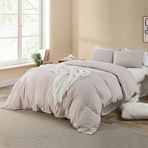 Soifox Bettwäsche 180x200 Beige - aus Mikrofaser Bügelfrei & Knitterfrei Bettbezug 180 x 200 Set mit 80x80 cm Kissenbezug 2er Set Bettwasche mit Reißverschluss