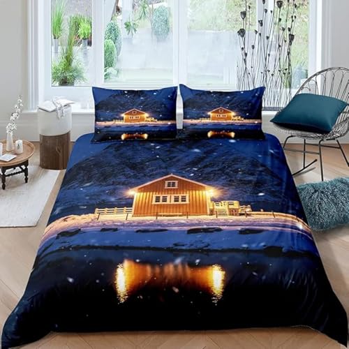 SJSXWQN Bettwäsche 135x200 Blauer Schneeberg Bettwäsche-Set mit Reißverschluss Schließung für Kinder Mädchen Weicher Atmungsaktive Mikrofaser Bettbezug + 2 Kopfkissenbezug 80x80 cm