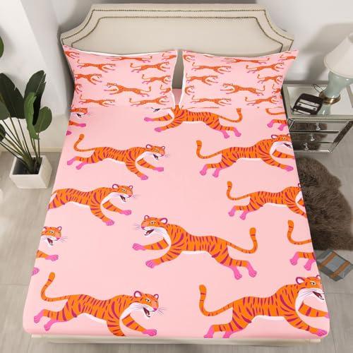 feelingyou Geparden Einbaublech L Größe Tropische afrikanische Leopard Wildtiere Bettdeckung 2pcs Rosa Bettwäsche Set für Erwachsene