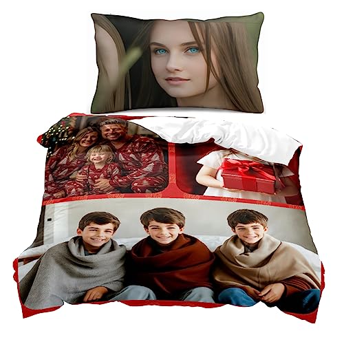 Jaucin Personalisierte Bettwäsche Sets: Gestalten Sie Ihre Bettwäsche Kissenbezüge 135x200 eigenem Foto | Personalisierte Weihnachts Geschenke (135x200cm, 3Foto)