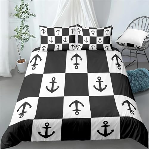SJSXWQN Bettwäsche 200x200 Schwarzer Anker Bettwäsche-Set mit Reißverschluss Schließung für Erwachsene Kinder Weicher Atmungsaktive Mikrofaser Bettbezug + 2 Kopfkissenbezug 80x80 cm