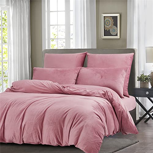Boqingzhu Plüsch Bettwäsche 135x200cm Biber Rosa Altrosa Flanell Winter Warm Kuschelig Flauschig Bettwäsche Teddy Fleece Samt Cashmere Touch Bettbezug 135x200cm mit Reißverschluss