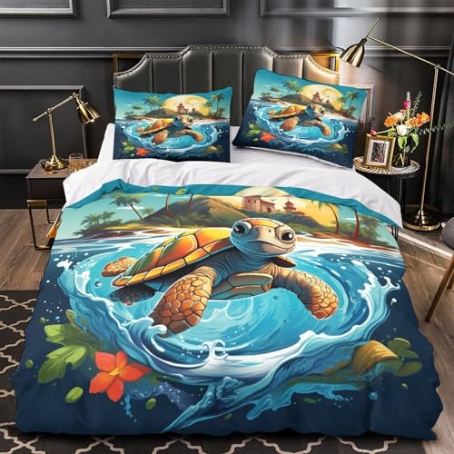 GTDKSUEVG Meer Turtles Weich 3D Gedruckt Hand Drawn Bettbezug Bettwäsche 3 Teilig mit Reißverschluss Hautfreundlich for Erwachsene,Frauen,Mädche n,Kinder Single?135x200cm?