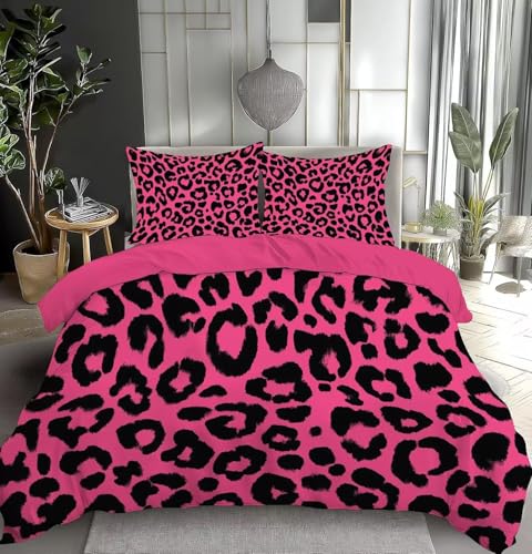 TaRvit Bettwäsche 135x200 Leopard Drucken Bettbezug 135 x 200 Rot 2 teilig Set, Mikrofaser Bettwäsche Set und 1 Kissenbezug 80x80, Weiche Atmungsaktive Bettwäsche-Sets mit Reißverschluss