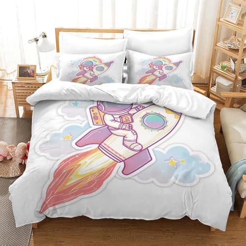 CWBNA0RBN Cartoon Astronaut Bettbezug Set Bettwäsche Kinderbettwäsche-Set Reißverschluss Mit Kissenbezügen Betten Set Für Jugendliche Kinder Schlafzimmer Single?140x200cm?