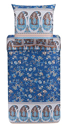 Bassetti Bettwäsche Garnitur Genova B1 aus Baumwolle Mako-Satin in der Farbe Blau 2-Teilig mit Reißverschluss, Maße: 135cm x 200cm, 80cm x 80cm, 9323458
