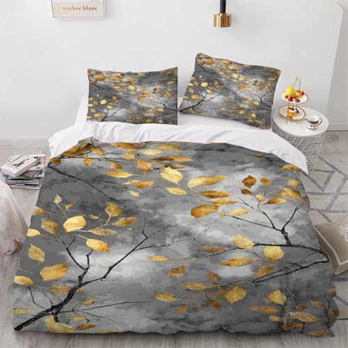 Bettwäsche Set Goldener Marmor Weiche Mikrofaser Bettwäsche 220x240 3D-Druck Bettbezug Abstrakte Kunst 3 Teiliger Bettbezüge mit Reißverschluss und 2 Kissenbezüge 80x80 cm B.2460
