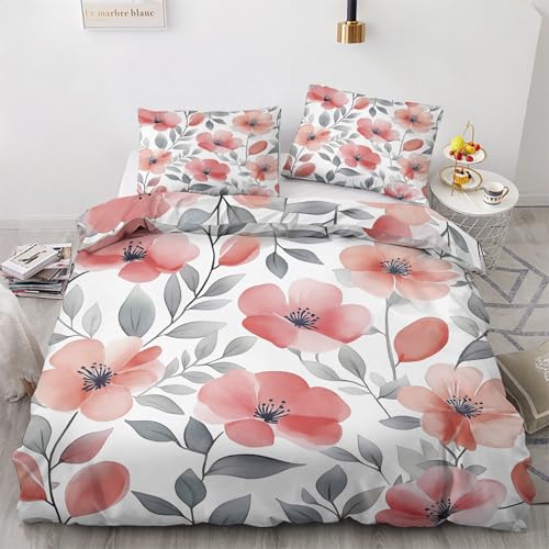 Bettwäsche 140x200 Blümchen Druck Motiv - Blume Bettbezug und 1 Kissenbezug 70x90, Weiche Bügelfreie Mikrofaser Deckenbezug 2er Set mit Reißverschluss, Wendebettwäsche & Deko M&-7858