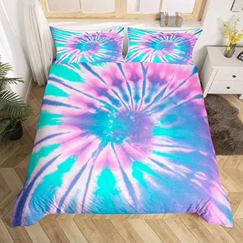 Kinder Lila Blau Krawatte Dye Bettbezug S Größe, Böhmische Batik Bettwäsche Mädchen Frauen Teens Jungen Bunte Kunst Krawatte Dye Tröster Abdeckung Die ganze Saison Weiche Quilt Cover,1 Kissenbezug