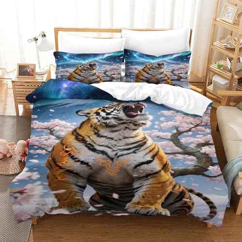 CHUIYUFULAN Tiger Bettbezug Bettwäsche Kinderbettwäsche Reißverschluss Mit Kissenbezug, Betten Set Für Jugendliche Kinder Schlafzimmer Single?140x200cm?