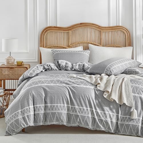 Lekesky Bettwäsche 200x200, Bettwäsche 3teilig Bettbezug, Bohème Stil Bettbezug 200x200 cm Mikrofaser mit Kopfkissenbezug mit Reißverschluss 80x80cm*2, Grau