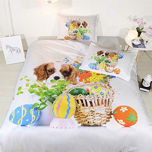 Bettwäscheset Weich Und Anti-Milbe 400 Fadenzahl 100% Baumwolle Haustier Welpe Bettwäscheset 3-teilig (1 Bettbezug + 2 Kissenbezüge 50x75cm) (1.8M Bed 220x240cm)