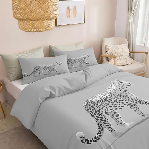 Srigzcaly Bettwäsche 200x200 cm Bettwäsche-Sets Minimalistisch 3D Tier Leopard, 3 Teilig Enthält 1 Bügelfrei & Knitterfrei Microfaser Bettbezug und 2 Kissenbezug - Grau Srigzcaly Bettwäsche 200x200 cm Bettwäsche-Sets Minimalistisch 3D Tier Leopard, 3 Teilig Enthält 1 Bügelfrei & Knitterfrei Microfaser Bettbezug und 2 Kissenbezug - Grau