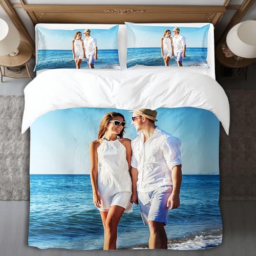 Kitlay Bettbezug Personalisiert Foto,Bettwäsche Personalisiert,Bettwäsch e für Paare in Verschiedenen,Bettbezug mit Fotodruck,Unvergessliche Geschenke für Freunde,Familie,Paare,Jub iläen