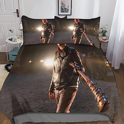 YINGD The Walking Dead 3D-Bettwäsche-Set mit Bettbezug, Kissenbezug, Reißverschluss, Mikrofaser, 3-teilig, geeignet für Jungen und Mädchen, 140 x 200 cm