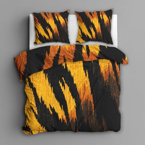 Generisch Tiger Bettwäsche 135x200 Tier Motiv 2tlg, Weiche Mikrofaser Bettbezug & 1 Kissenbezug 80x80, Wendebettwäsche für Schlafzimmer Deko, Geschenke (P12)