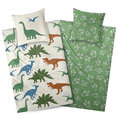 Aminata kids Bettwäsche 135x200 Kinder Dinosaurier Biber Flanell Baumwolle | bunt- Jungen | 2- teilige warme & weiche Kinder-Wende-Bettwäsche- Set Dino Aminata kids Bettwäsche 135x200 Kinder Dinosaurier Biber Flanell Baumwolle | bunt- Jungen | 2- teilige warme & weiche Kinder-Wende-Bettwäsche- Set Dino
