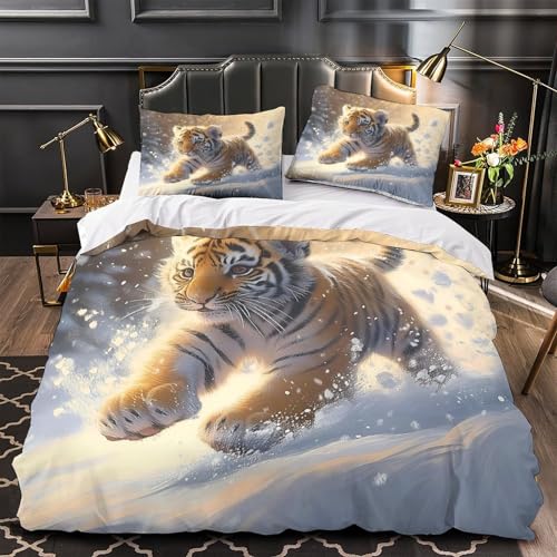 VOXYTMLWG Tiger Face Weich 3D Gedruckt digital Fantasy Bettbezug Bettwäsche 3 Teilig mit Reißverschluss Hautfreundlich for Erwachsene,Frauen,Mädche n,Kinder Single?135x200cm?