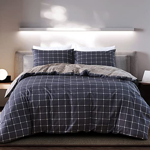 KEAYOO Bettwäsche 135x200 cm Baumwolle Grau Kariert Muster Aesthetic Design Wendebettwäsche mit Reisverschluss Weiche Stoffqualität für Sommer bis Winter