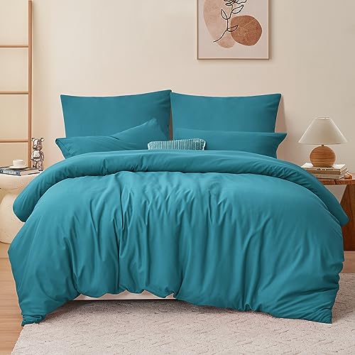 RUIKASI Bettwäsche 240x260 3 teilig Türkis- Bettbezug 240 x 260 Set mit Kissenbezüge, Bettwäsche-Sets 260x240 aus Mikrofaser mit Reißverschluss Weich und Bügelfrei