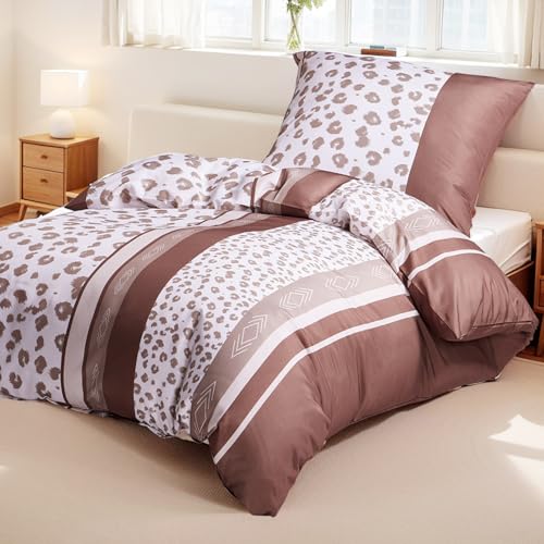 KACEMOO Bettwäsche 135x200 2teilig Set Bettwäsche-Sets für Einzelbett Hochwertiges Mikrofaser Luxus Bettbezug mit Kissenbezug 80x80cm, Brauner Leopardenmuster