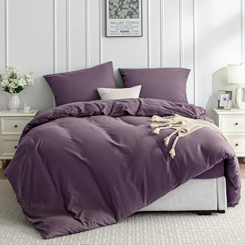 JELLYMONI Bettwäsche 200x200 Baumwolle Bettwäsche-Sets Lila Oeko-Tex 100% Gewaschene Baumwolle Bettbezug mit Reißverschluss und 2 Kissenbezüge 80X80 mit Umschlag Weich 3-Teilig