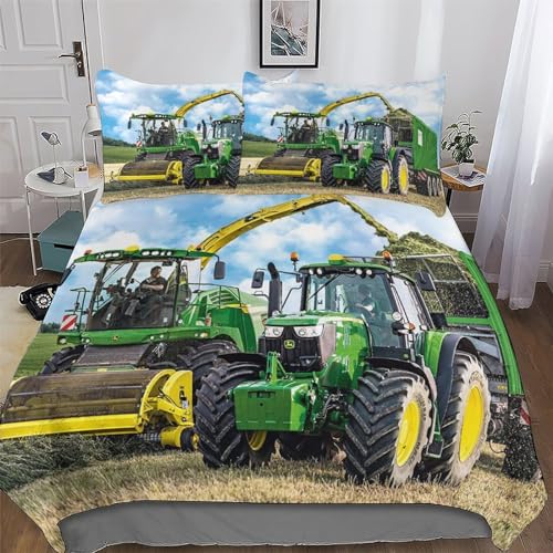 DCCCY Traktor Bettwäsche - Bettbezüge Aus Atmungsaktivem Mikrofaser, Superweiches Bettbezug Set 2 teilig Mit Kissenbezug Single(135x200cm)
