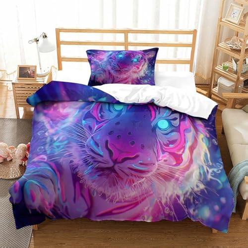 WBCFGHJKN Tiger Bettbezug 3-teiliges Set Bettwäsche Kinderbettwäsche-Set Reißverschluss Mit Kissenbezügen Betten Set Single?135x200cm?