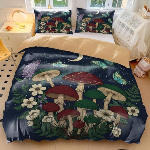 Bettbezug mit Pilzdruck, Vintage-Bettwäsche-Set mit botanischem Wald, Herbstwald, Landhausstil, weiche Bettwäsche für Schlafzimmer (04, Einzelbett 135 x 200 cm + 50 x 75 cm x 2) Bettbezug mit Pilzdruck, Vintage-Bettwäsche-Set mit botanischem Wald, Herbstwald, Landhausstil, weiche Bettwäsche für Schlafzimmer (04, Einzelbett 135 x 200 cm + 50 x 75 cm x 2)