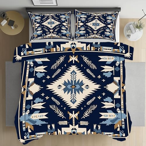 Pggong Aztekenmuster Southwest Navajo Bettbezüge Weich Microfaser, Tribal Ethno Pfeil Bettwäsche 3teilig mit Reißverschluss, Ureinwohner Bettbezug 220x240 mit 2 Kissenbezug 80x80 cm