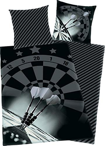 Herding Darts Bettwäsche-Set, Kopfkissenbezug 80 x 80 cm, Bettbezug 135 x 200 cm, Microfaser, Schwarz/ grau