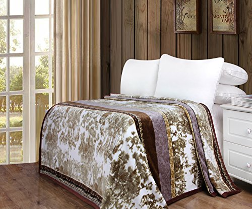 Dada Bettwäsche Super Soft Warm Flüstern Twilight Print Sherpa Fleece Flanell Überwurf Decke, Floral Lila & Braun, Polyester-Mischgewebe, Multi, Purple, Brown, Ivory, 50  x 60 