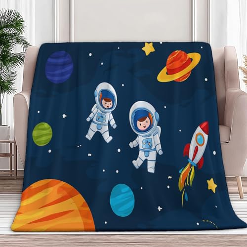Flauschig Fleecedecke Cartoon-Weltraum-Astronau t - Decke Couch als Wohn- Kuscheldecke - Flauschdecke - Wohndecke Kuscheldecke für Boys Girls, 100 x 130 cm Marineblau