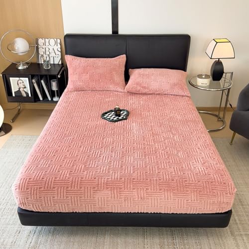 Weiches Flauschiges Winter Spannbettlaken 180x200cm - Bettwäsche Matratzenschoner 90x200cm mit 30cm Tiefen Taschen, Elastischen Kuschliges Flanell-Bettlaken(Pink,Qu een-150x200CM)