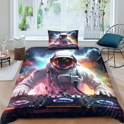CRJUS dj Astronaut Jungen Teenager Bettbezug Set Kosmos Modern Bettwäsche Dekorativ Betten Set Polyester Für Kinder Männer Bettbezüge Single?135x200cm?